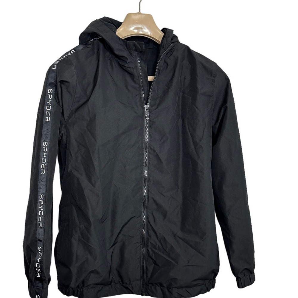 SPYDER black jacket white logo tape hood full zip womens $99